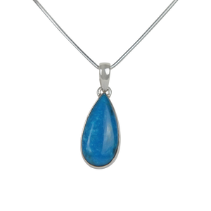 A simple Long Teardrop Shaped Persian Blue Turquoise Set on Sterling Silver Open Back bazel