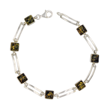 Load image into Gallery viewer, Sundari Handcrafted Sterling Silver Green Amber Square Cabochons Bracelet

