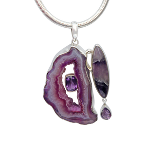 Purple Agate and Banded Amethyst Statement Pendant