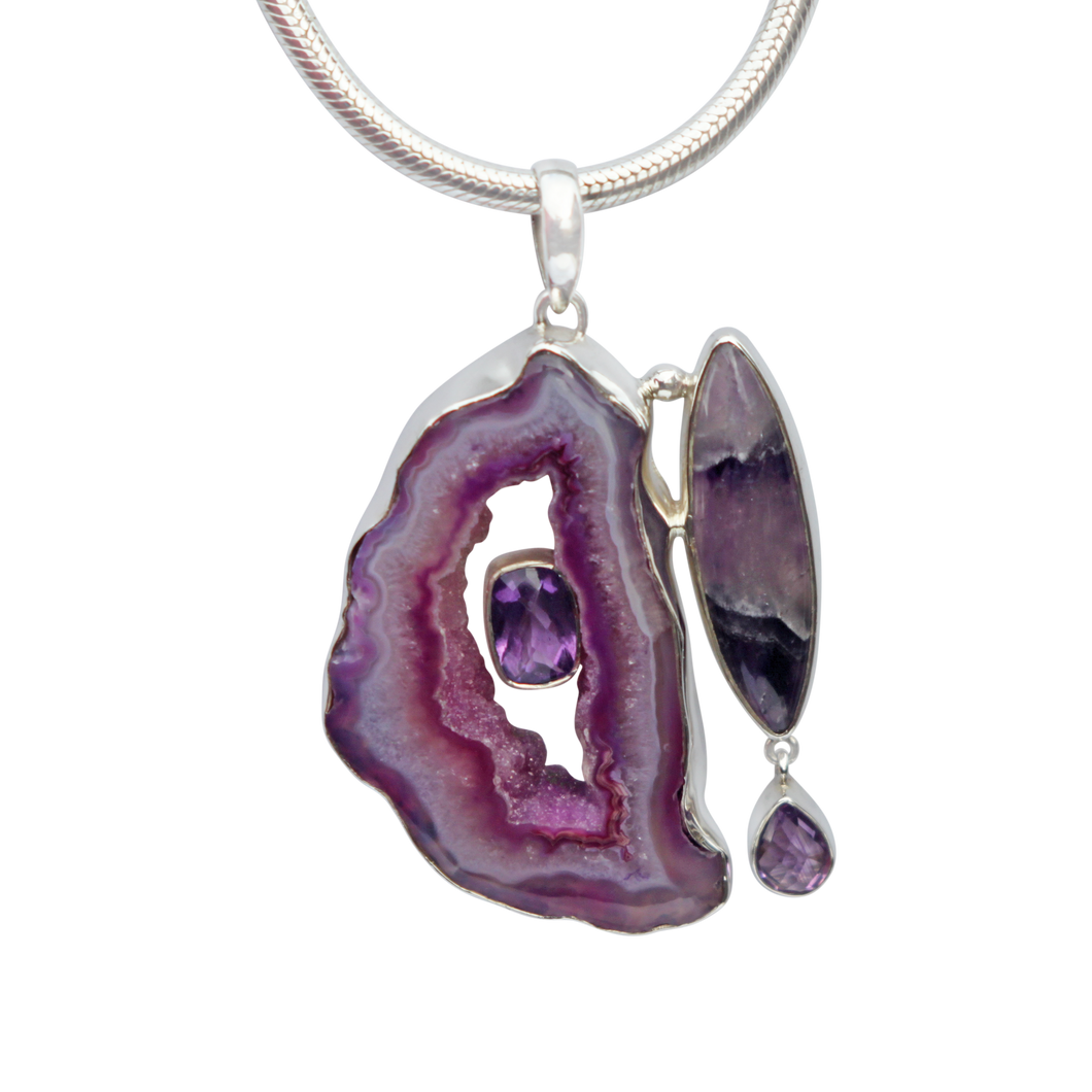 Purple Agate and Banded Amethyst Statement Pendant