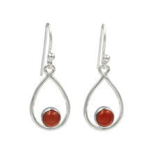 Load image into Gallery viewer, Teardrop wire Earring with small round cabochon Carnelian
