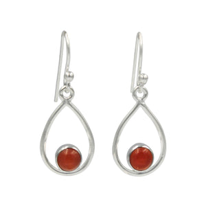 Teardrop wire Earring with small round cabochon Carnelian