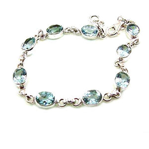 Blue Topaz Oval Gemstone Classic Sterling Silver Bracelet