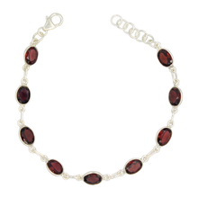 Load image into Gallery viewer, Garnet Oval Gemstone Classic Sterling Silver Bracelet
