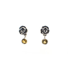 Load image into Gallery viewer, Beautifully Handcrafted Intricate Rose Stud Earring with a faceted Citine
