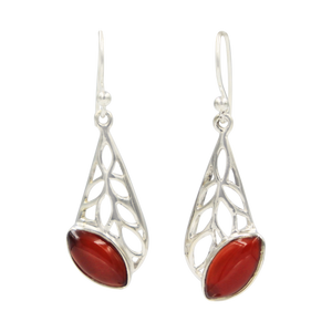 Beautifully handcrafted sterling silver Skeleton Leaf earring accent with a colourful natural Carnelian gemstone.