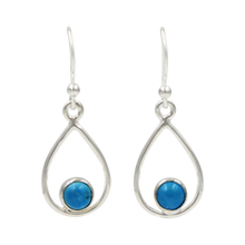 Load image into Gallery viewer, Teardrop wire Earring with small round cabochon Gemstone
