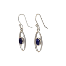 Load image into Gallery viewer, Elegant oval drop sterling silver earrings holding lapis lazuli
