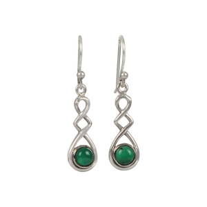 A swirly, unique and elegant pair of sterling silver Green onyx earrings