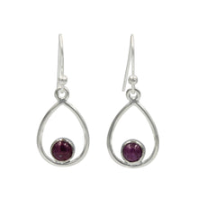 Load image into Gallery viewer, Teardrop wire Earring with small round cabochon Garnet
