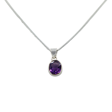 Load image into Gallery viewer, Cute oval faceted Amethyst pendant set on a deep bezel setting
