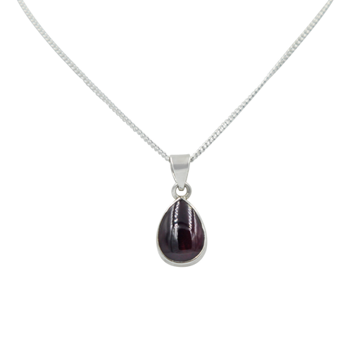 Beautiful large teardrop cabochon Garnet gemstone pendant set on a deep bezel setting