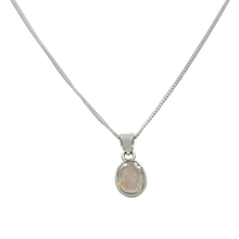 Load image into Gallery viewer, Cute oval faceted Rainbow Moonstone pendant set on a deep bezel setting
