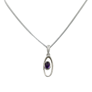 Stylish long oval pendant with a similarly oval shaped Amethyst 
