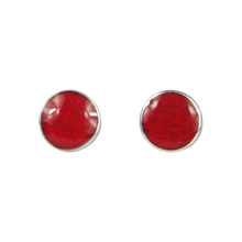 Load image into Gallery viewer, Classic bezel set shell and coral circle studs in sterling silver
