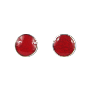 Classic bezel set shell and coral circle studs in sterling silver