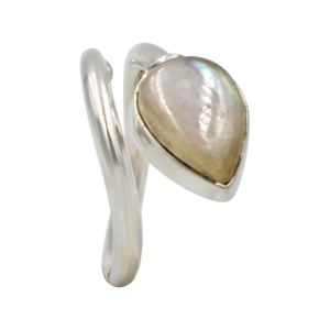 Sundari twisted Sterling Silver Ring with a Large Teardrop Cabochon Gemstone