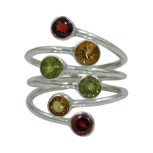 Load image into Gallery viewer, Another Sundari unique design. This faceted multi stone ring is a nice combination of colored gemstones with a unique design .
