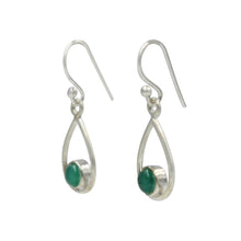 Load image into Gallery viewer, Teardrop wire Earring with small round cabochon Green Onyx
