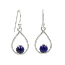 Load image into Gallery viewer, Teardrop wire Earring with small round cabochon Lapis Lazuli
