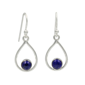 Teardrop wire Earring with small round cabochon Lapis Lazuli