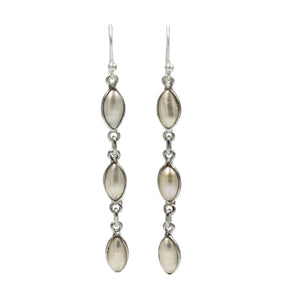 Handcrafted sequential drop earring with falling 6 Freshwater Pearls