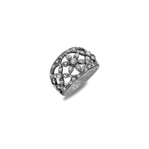 Timeless Classics Art Nouveau Sterling Silver  Ring Band with Crystal Studded Petals