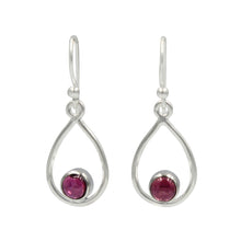 Load image into Gallery viewer, Teardrop wire Earring with small round cabochne Ruby Crystal
