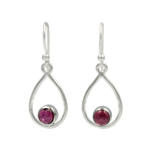 Teardrop wire Earring with small round cabochne Ruby Crystal