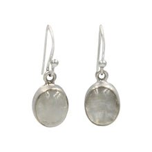 Load image into Gallery viewer, Handcrafted  drop earring with ovel shaped Rainbow Moonstone

