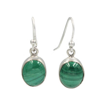 Load image into Gallery viewer, Handcrafted  drop earring with ovel shaped Malachite

