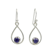 Load image into Gallery viewer, Teardrop wire Earring with small round cabochon Iolite
