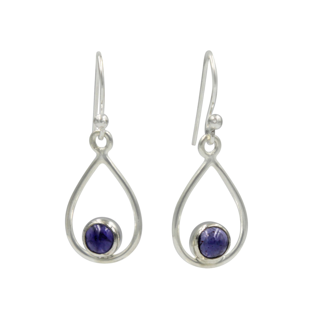 Teardrop wire Earring with small round cabochon Iolite
