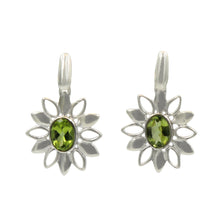 Load image into Gallery viewer, Sterling Silver Petal Earring with Faceted Peridot stone
