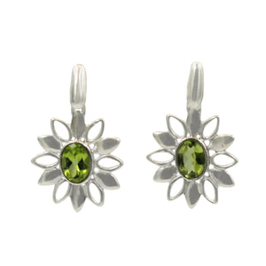 Sterling Silver Petal Earring with Faceted Peridot stone