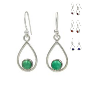 Teardrop wire Earring with small round cabochon Gemstone