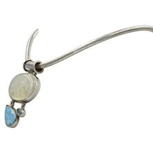 Load image into Gallery viewer, Moonstone Statement pendant accent with complementary blue colours from Blue Topaz and Larimar, Handcrafted on Sterling Silver
