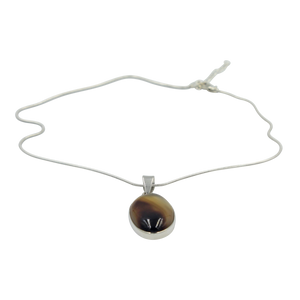 Very Beautiful Long Oval-Shaped Banded Agate Pendant Handcrafted on .925 Sterling Silver
