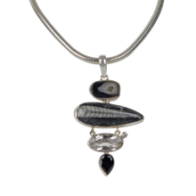Load image into Gallery viewer, Natural Orthocerase fossils Pendant Accent with a Black Agate, Black Spinal and Natural Crystal
