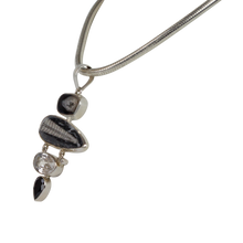 Load image into Gallery viewer, Natural Orthocerase fossils Pendant Accent with a Black Agate, Black Spinal and Natural Crystal
