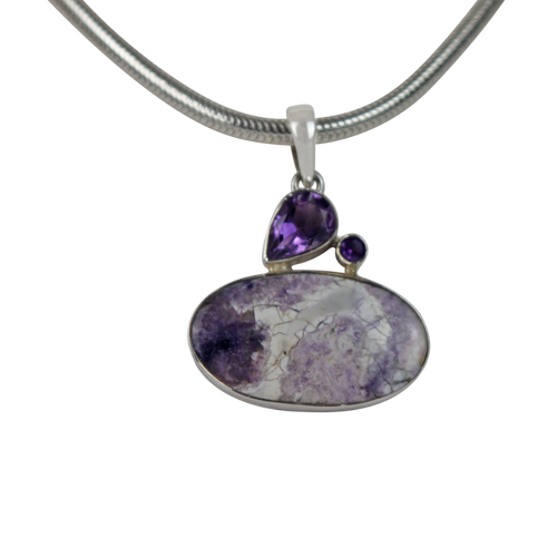 Impressive and Royalistic Purple 925 Sterling Silver Statement Pendant with Tiffany and Amethysts Gems