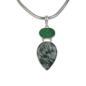 Sterling Silver Pedant with a Very Beautiful Seraphinite  Pendant Accent With a Sparkling Uvarovite