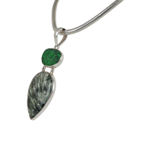 Load image into Gallery viewer, Sterling Silver Pedant with a Very Beautiful Seraphinite  Pendant Accent With a Sparkling Uvarovite

