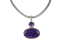 Load image into Gallery viewer, Beautiful purple colour Chorite pendant accent with a faceted Amethyst
