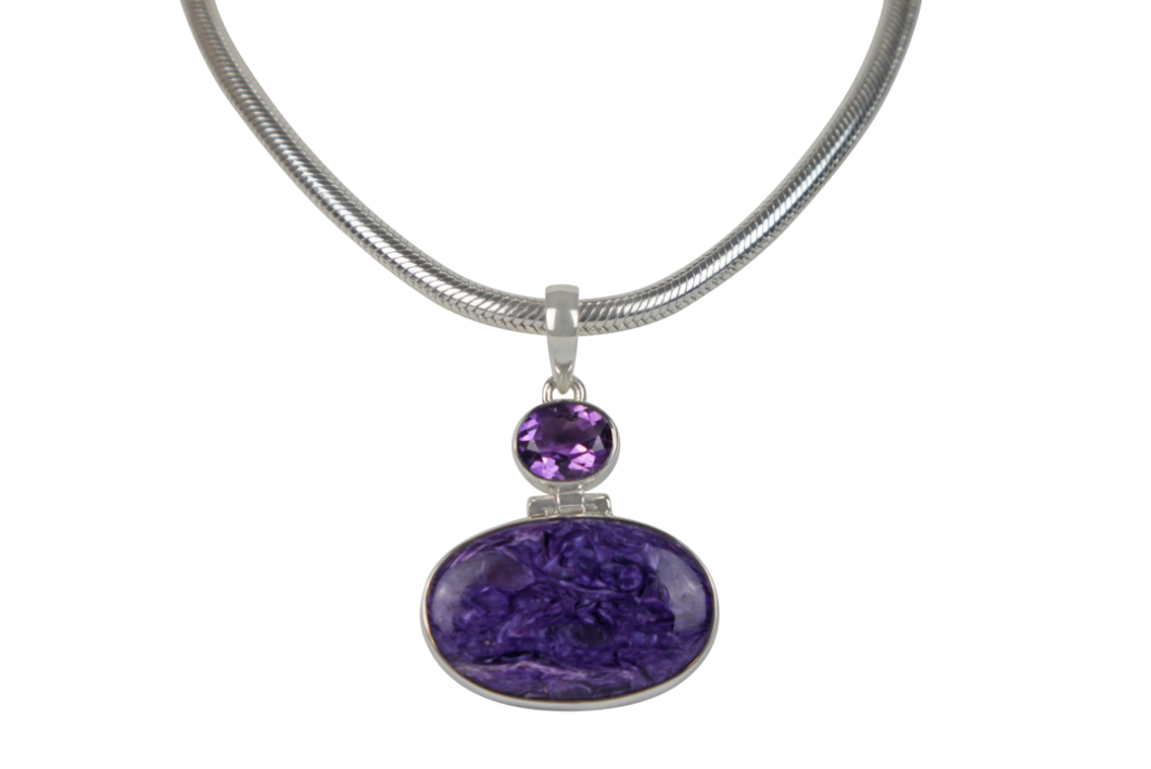 Beautiful purple colour Chorite pendant accent with a faceted Amethyst