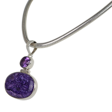 Load image into Gallery viewer, Beautiful purple colour Chorite pendant accent with a faceted Amethyst
