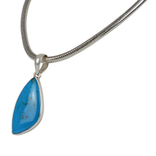 Load image into Gallery viewer, A simple Uncustomary Shape Blue Turquoise Set on Sterling Silver Open Back bazel
