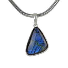 Load image into Gallery viewer, Simple Uncustomary Shape Beautiful Labradorite Set on Sterling Silver Open Back Bazel
