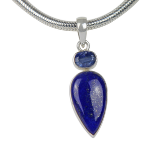 Inverted Teardrop Laps Lazuli Steling Silver Pendant Accent with an Iolite Gemstone