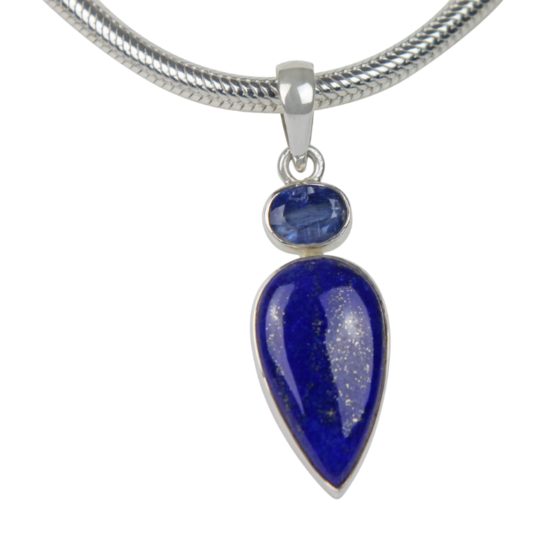 Inverted Teardrop Laps Lazuli Steling Silver Pendant Accent with an Iolite Gemstone